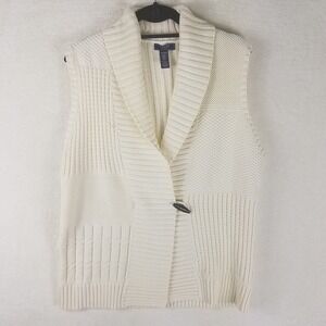 CHAPS DENIM Cream Cable Knit Shawl Collar Sleeveless Vest‎ Sweater 1X